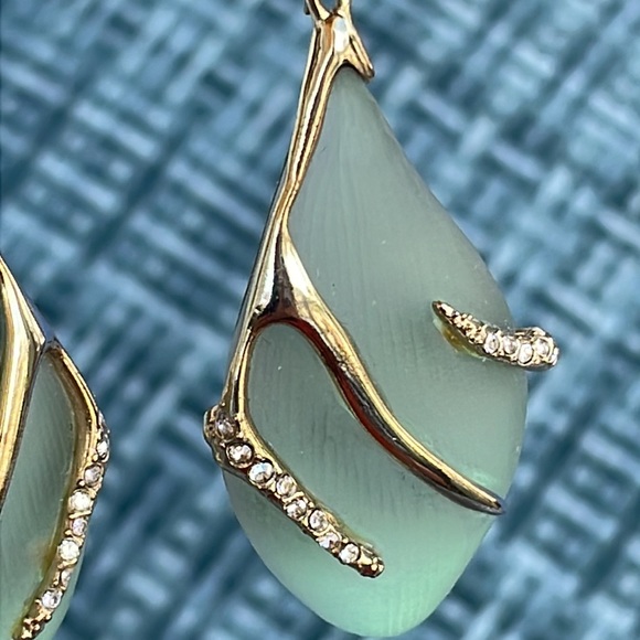 Alex Bittar Blue Teal Seafoam Lucite Crystal Encrusted Gold Branch Drop Earrings - Picture 14 of 15